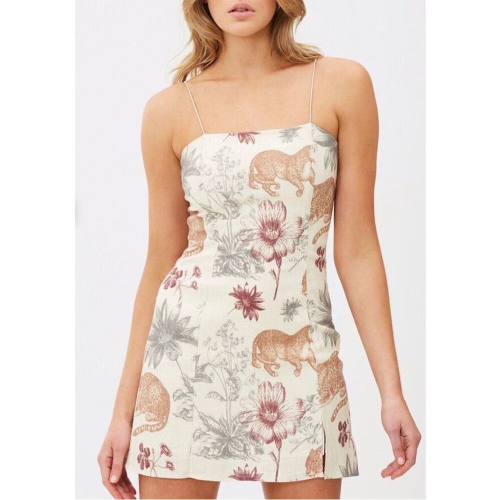 Charlie Holiday Cream Slip Animal Instinct Tiger Mini Dress Floral Print Size 4